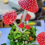 Hand crafted mushroom ornaments, Nimbin Markets